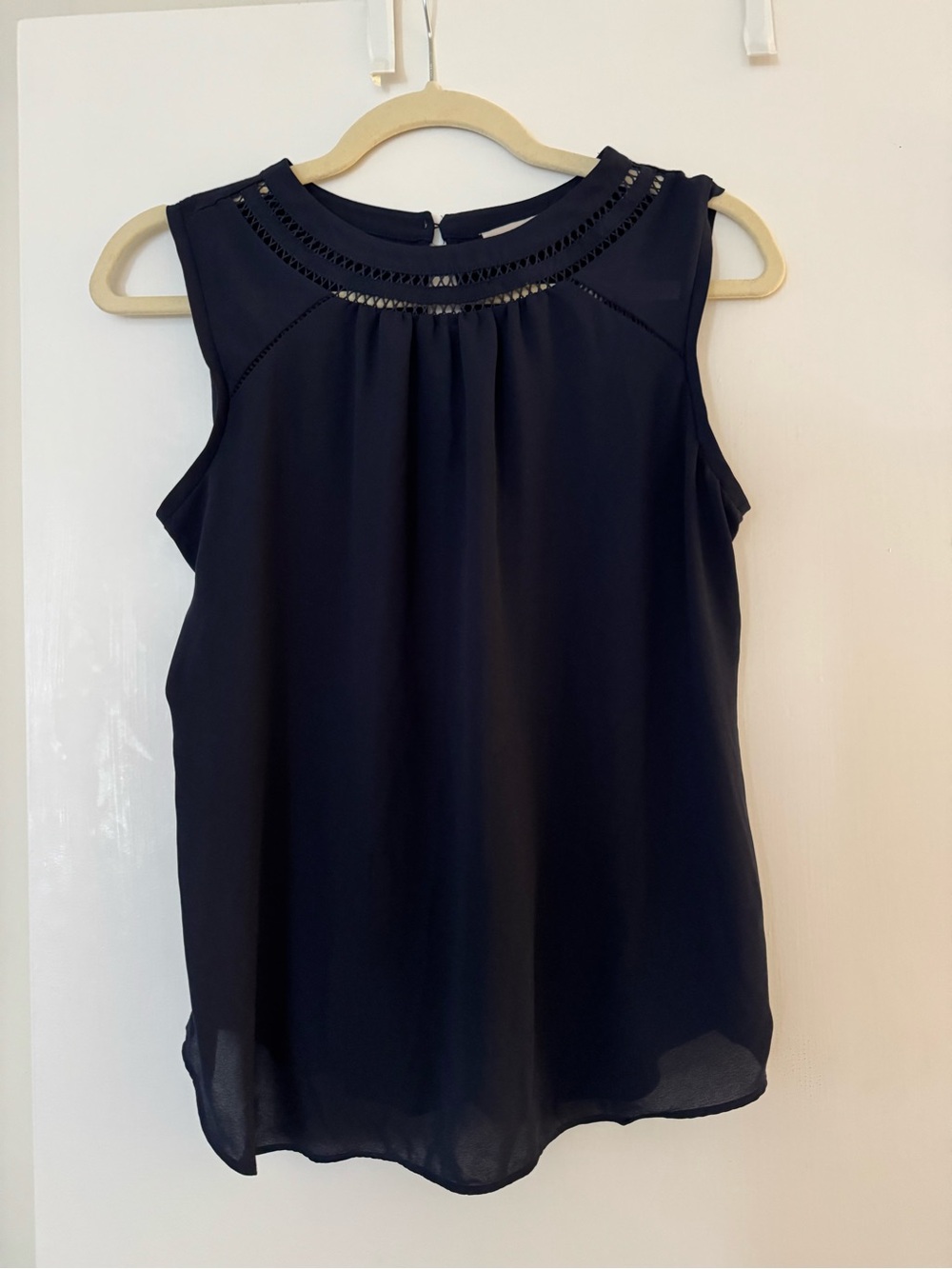 LOFT Navy Sleeveless Crochet Yoke Camisole